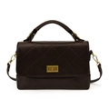 Dunkelbraune Stepptasche mit goldenem Drehverschluss und elegantem Griff oben - Braun