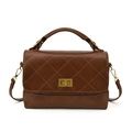 Klassische dunkelbraune gesteppte Lederhandtasche mit goldenem Drehverschluss für Damen - Braun