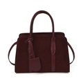 Schicke weinrote Handtasche aus mattiertem Wildleder mit Griffen und Schultergurt - Burgunderrot