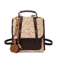 Vintage Damen Rucksack im britischen Stil mit Plüschbesatz und Herzsteppmuster - Kaffee Mit Anhänger