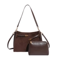 Dark brown large capacity suede tote bag with matching zipper pouch and brass hardware - Suede Coffee Without Pendant