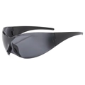Futuristische Wrap-Around-Schmetterlings-Sonnenbrille in glänzendem Schwarz mit dunklen Gläsern - Grau