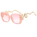 Pink oversized sunglasses with golden snake-shaped metal temples and gradient lenses - Pink Frame Gradient Pink Lens