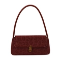 Retro deep red leopard print underarm bag with velvet texture and gold metal twist lock - Burgundy