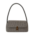 Chic grey leopard print underarm bag with vintage gold metal clasp and matte finish - Gray