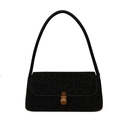 Matte black leopard print underarm bag with a vintage gold buckle for women - Black