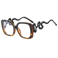 Square oversized glasses with tortoiseshell accents and wavy snake-shaped temples - Black Tortoise Frame