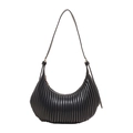 Bolso de hombro media luna negro plisado en cuero brillante con elegante hebilla metal - Negro
