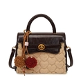 Brown and off-white heart embossed faux fur handbag with a retro lacquer finish - With Pendant / Black