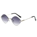 Fashionable rimless diamond-cut sunglasses with gradient lenses and silver metal temples - Silver Frame Gradient Grey Lens