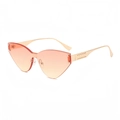 Moderne randlose Cat-Eye-Sonnenbrille mit orangefarbenen Verlaufsgläsern und Metallbügeln - Pink Gelbe Gläser