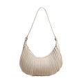 Elegante bolso hobo plisado blanco crema con forma de media luna y correa delgada - Blanco Roto