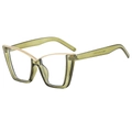 Stylish cat-eye olive green glasses frames with gold bridge accent in 45-degree view - Green Frame