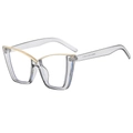 Fashionable oversized cat-eye blue light blocking glasses with golden V-shaped metal trim - Grey Frame