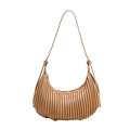 Bolso de hombro minimalista beige de media luna con textura plisada vertical mujer - Caqui