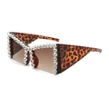 Occhiali da sole oversize leopardati con montatura in strass e lenti marroni alla moda - Montatura Leopardata Lenti Sfumate Tè