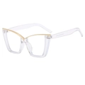 Fashionable oversized cat-eye blue light blocking glasses with golden V-shaped metal trim - Transparent Frame