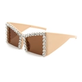 Occhiali da sole geometrici oversize con strass e lenti marroni su montatura beige - Montatura Beige Lenti Tè