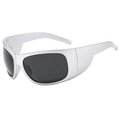 Lunettes de soleil bouclier argentées surdimensionnées au design futuriste enveloppant - Monture Argentée Verres Gris Noir