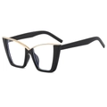 Elegantes monturas de gafas de gato negras con detalles en V dorados y lentes claras - Marco Negro