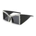 Occhiali da sole geometrici neri oversize con strass di cristallo sulla montatura - Montatura Nera Lenti Grigio Nero