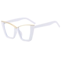 Fashionable oversized cat eye glasses with white frame and golden V-shaped metal trim - White Frame