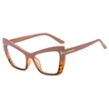 Chic cat-eye tortoiseshell glasses with gold T-shaped accent and blue light blocking - Khaki and Tortoise Frame