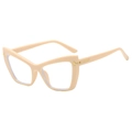 Chic beige cat-eye glasses frame with gold T-shaped metal hinges and anti-blue light lenses - Beige Frame