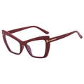 Montatura per occhiali cat eye rosso scuro con decorazioni metalliche a T dorate - Montatura rosso vino