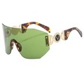 Groene randloze sportzonnebril met schildpadpootjes en gouden eland embleem - Schildpad Frame Groene Glazen