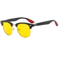 Classic round semi-rimless sunglasses with gold metal frame and yellow tinted lenses - Bright Black Frame Yellow Lens
