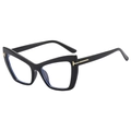 Occhiali cat-eye con montatura nera lucida e iconico logo T dorato sulle aste laterali - Montatura Nera