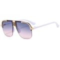 Chic oversized one-piece shield sunglasses with purple gradient lenses and gold metal trim - White Frame Grey Pink Lens