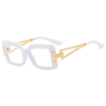 Modern white square frame glasses with gold hollow geometric metal temples for women - White Frame