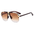 Brown gradient aviator sunglasses with gold metal trim and punk style oversized frame - Tea Frame Gradient Tea Lens