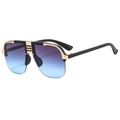 Fashion oversized gradient sunglasses with black gold punk half-frame and blue violet lenses - Black Frame Grey Blue Lens