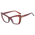 Cat eye glasses frames in transparent reddish-brown with gold T-shaped metal hinges - Tea Frame