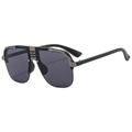 Retro oversized aviator sunglasses with dark lenses and gunmetal semi-rimless frame - Black Frame Black Grey Lens