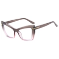 Cat-eye anti-blue light glasses frame with T-shaped metal and grey pink gradient finish - Gray and Pink Frame