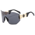 Mode randloze oversized zonnebril met grijze verloopglazen en gouden hertenembleem - Zwart Goud Frame Zwart Grijs Lenzen