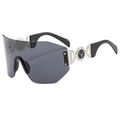 Randloze oversized zonnebril met donkergrijze glazen en zilveren herten detail - Zwart Zilver Frame Zwart Grijs Lenzen