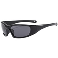 Fashionable black wrap-around sports sunglasses with grey UV protection lenses - Glossy Black Frame Grey Lens