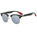 Classic half-frame sunglasses with gold metal bridge, black top rim and grey lenses - Bright Black Frame Mirror Silver Lens