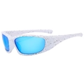 Fashionable outdoor sports sunglasses with white splash frame and blue mirrored lenses - White Frame Blue Mirror (Splatter)