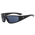 Lunettes de soleil sport Y2K noires brillantes avec étoile évidée sur la branche - Monture Noire Verres Noir Gris