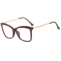Occhiali anti luce blu quadrati stile cat-eye in marrone scuro e oro lucido - Montatura Caffè