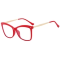 Eleganti occhiali cat-eye rossi con stanghette in metallo dorato e lenti anti luce blu - Montatura Rossa