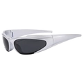 Occhiali da sole Y2K futuristici con montatura argento opaco e lenti grigio scuro - Montatura Argento Lente Grigio Nero