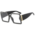 Square oversized black sunglasses with gold rivets and quilted texture on temples - Black Frame Clear Lens