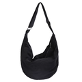 Minimalist black canvas dumpling bag with adjustable shoulder strap and large capacity - Black